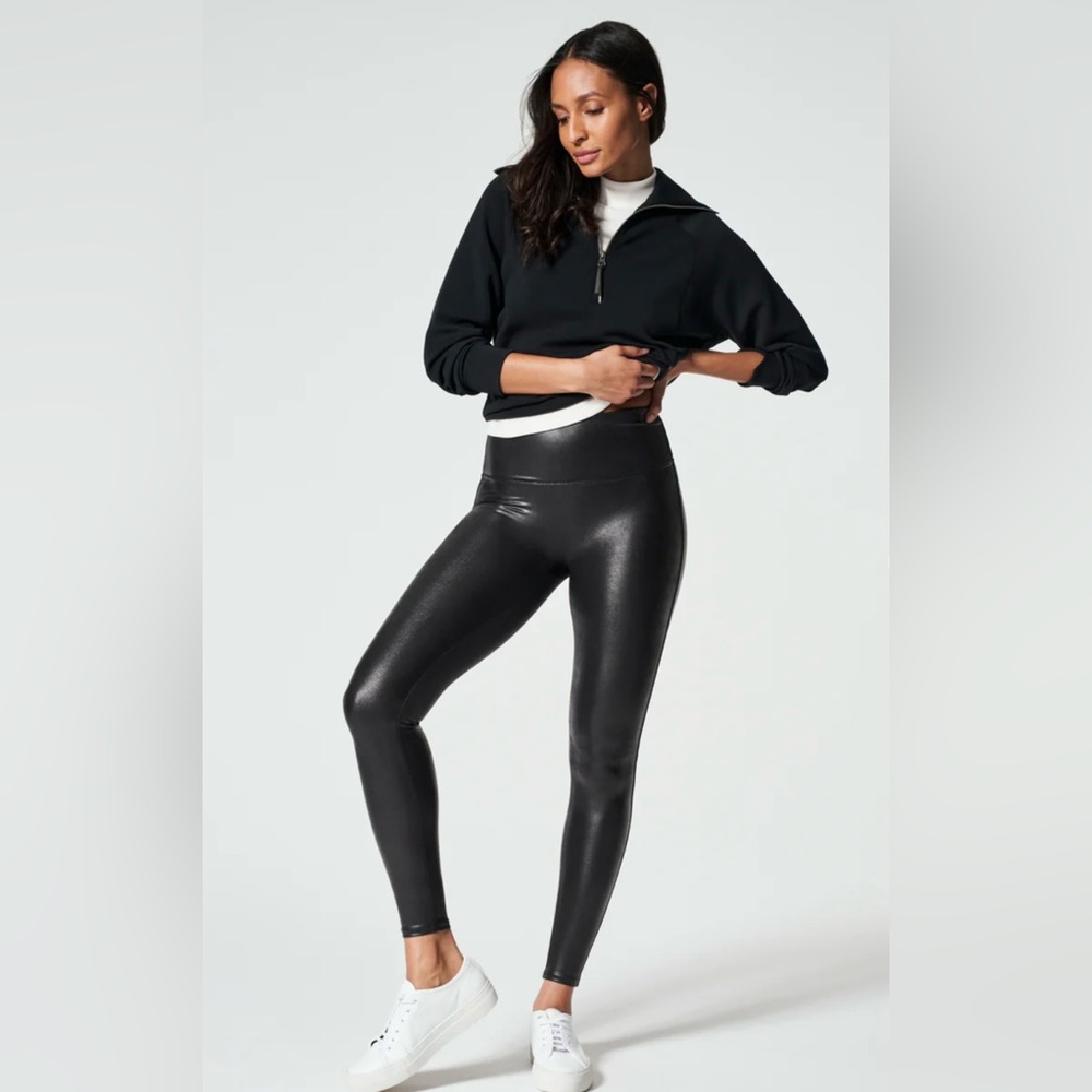 Spanx Women’s Black Faux Leather Leggings - Size Large